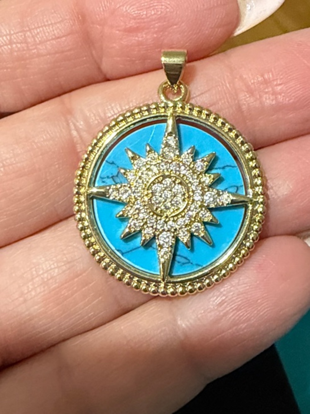 Gold-Tone Turquoise Sunburst Pendant